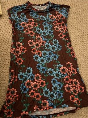 Mini Rodini Brown Dress with Blue and Coral Floral Pattern
